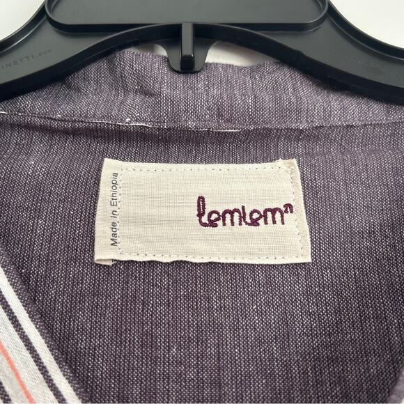 NWOT lemlem V-Neck Top, Charcoal w/ Neon Trim, Relaxed Fit, Women's Size Medium - Picture 3 of 5